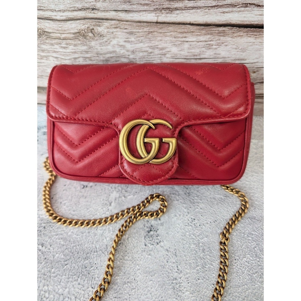 Red Gucci Marmont Super Mini Bag Gold Hardware.